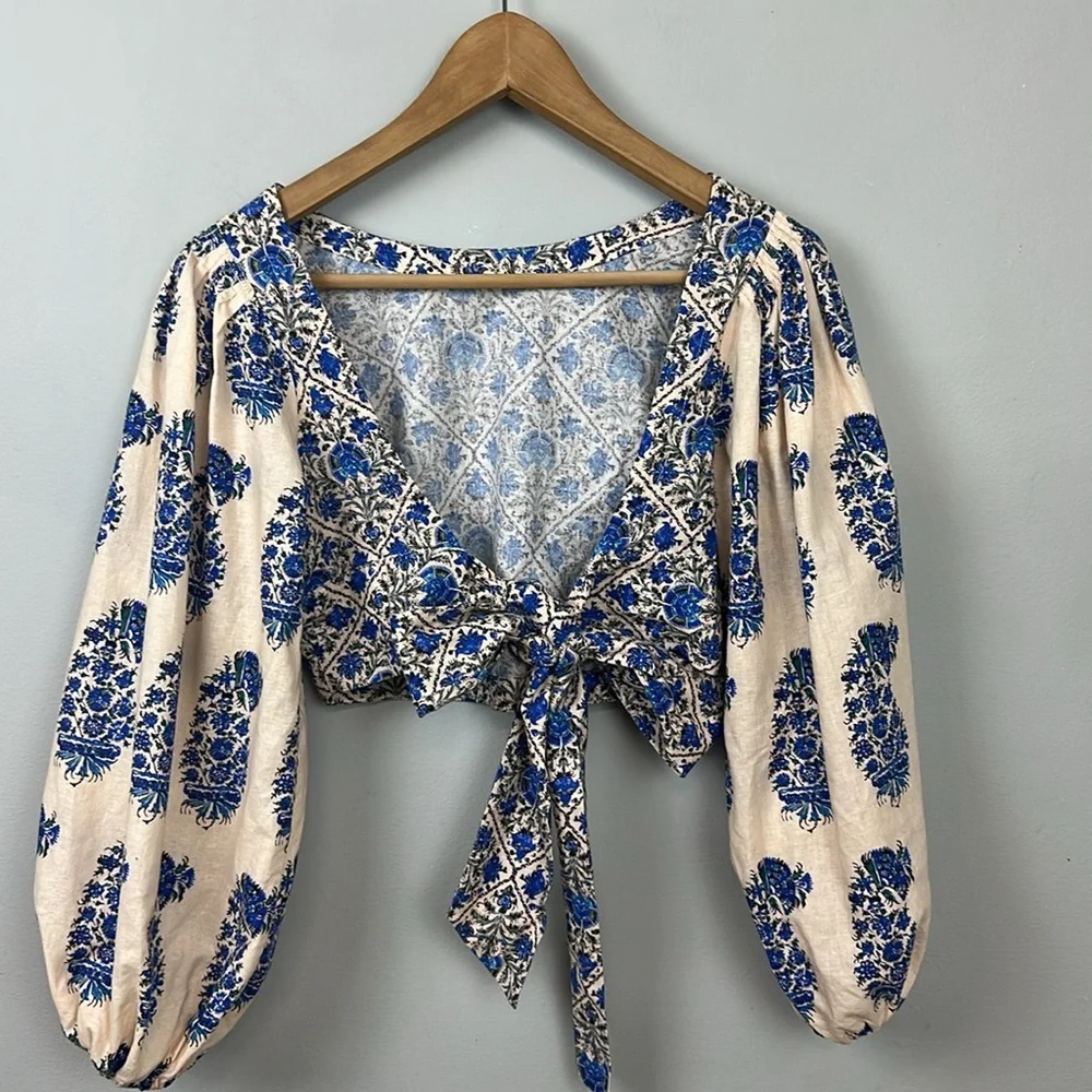 BOTEH Lazuli Low Back Linen Blend Top Sz S - Picture 9 of 16